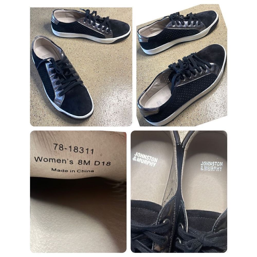 Johnston & Murphy Emerson Perforated Lace Up Black Suede & Metallic Trim Sneaker